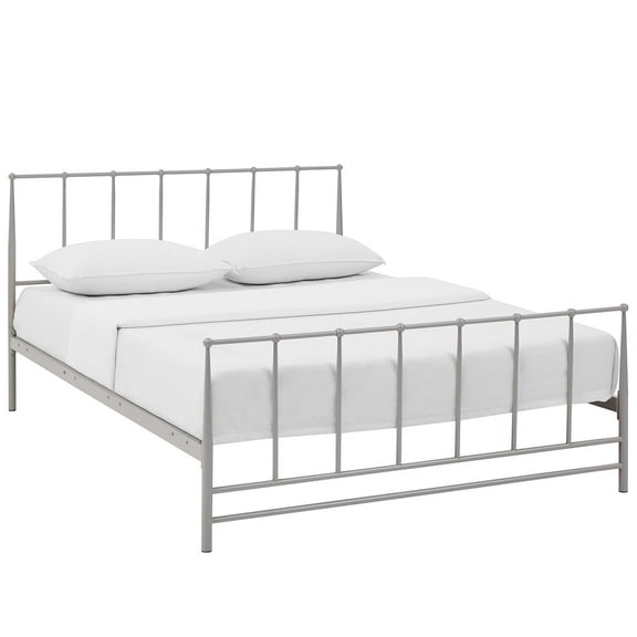 Modern Contemporary Urban Design Bedroom Queen Size Platform Bed Frame, Grey Gray, Metal Steel