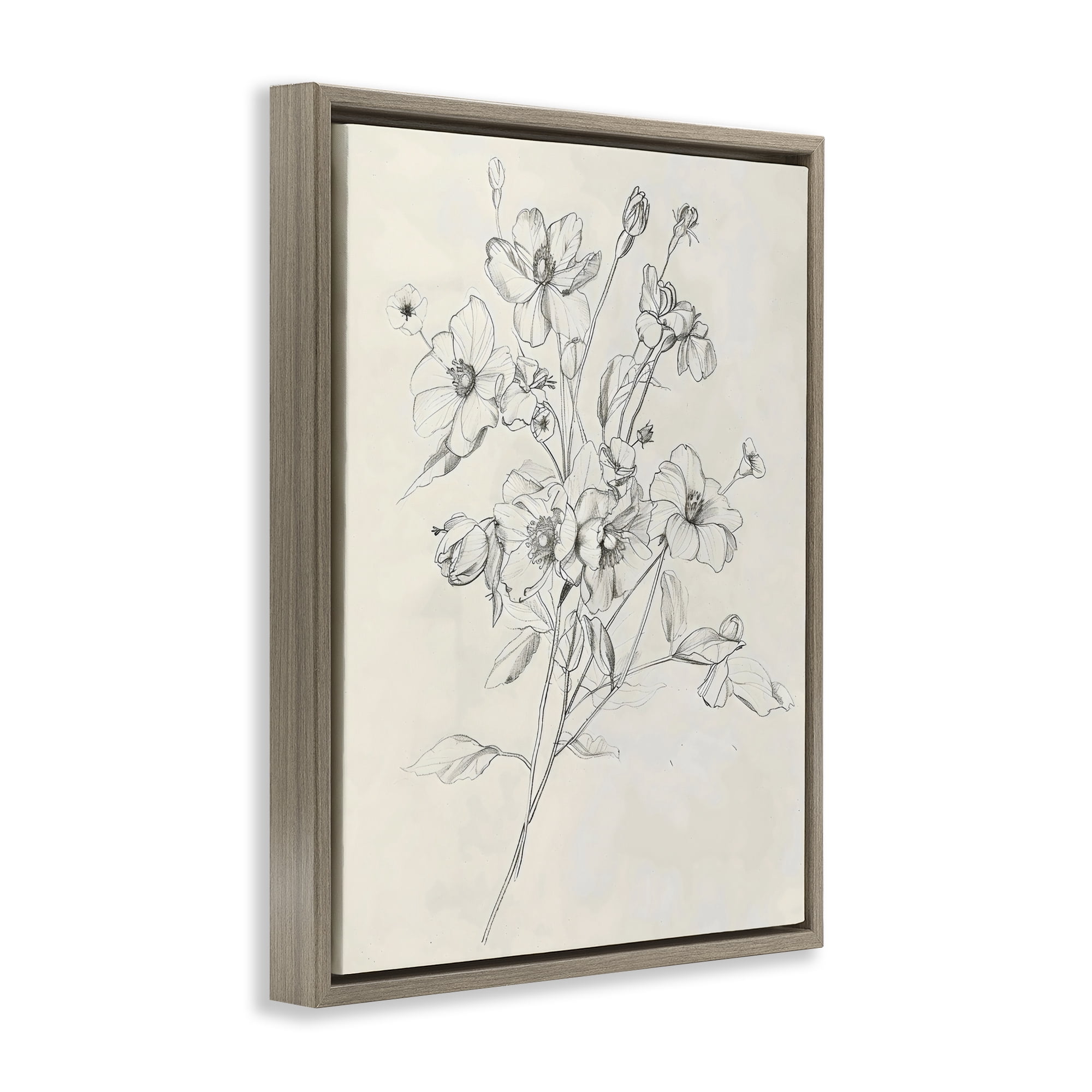 Stupell Industries Wildflower Outline Study Brown Framed Floater Canvas Wall Art, design by Creative Studio
