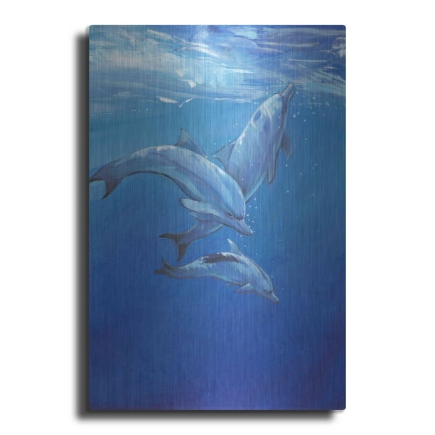 Luxe Metal Art 'Under Sea Dolphins' by Tim O'Toole, Metal Wall Art, 16 ...