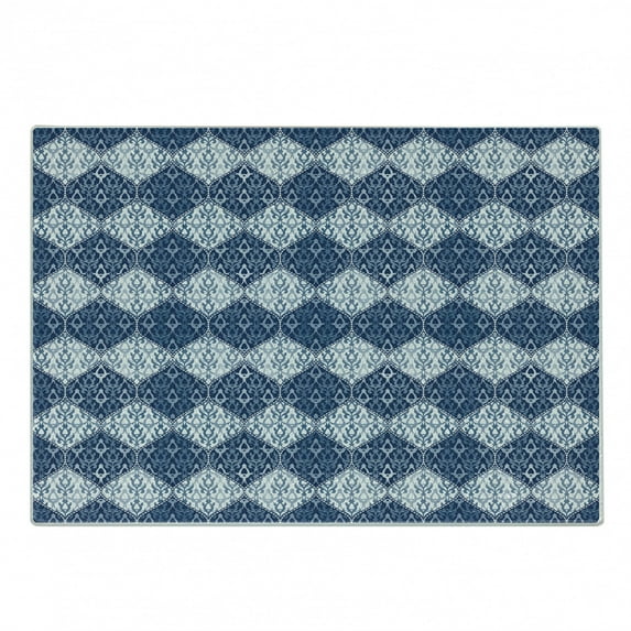 Navy Blue Cutting Board, Oriental Pattern in Patchwork Horizontal Design Eastern, Decorative Tempered Glass Cutting and Serving Board, Small Size, Pale Blue Dark Blue, by Ambesonne