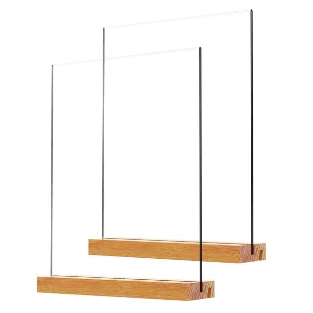 Soporte acrílico para letreros JDEA con base de madera, 21 x 29,7 cm, vertical