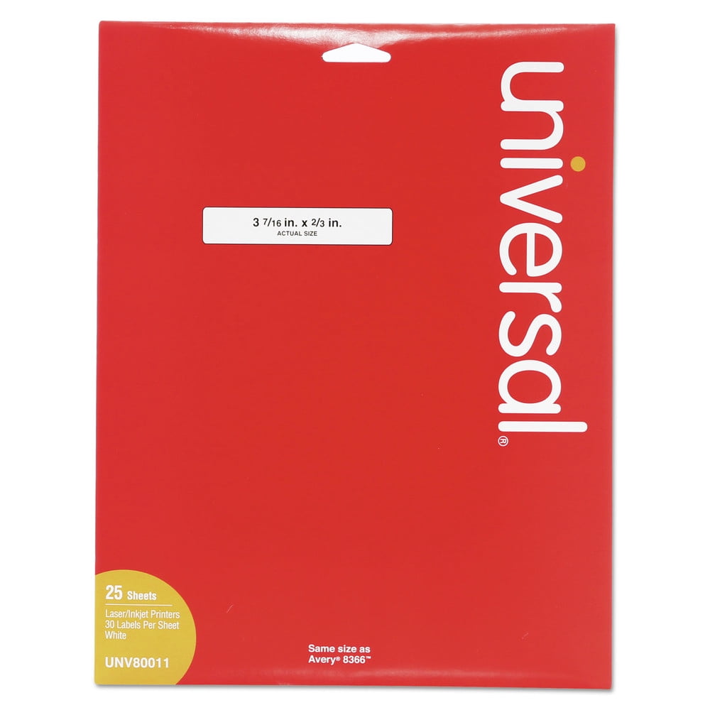 Universal Laser Printer File Folder Labels, 3-7/16' x 2/3', White, 750/Box -UNV80011