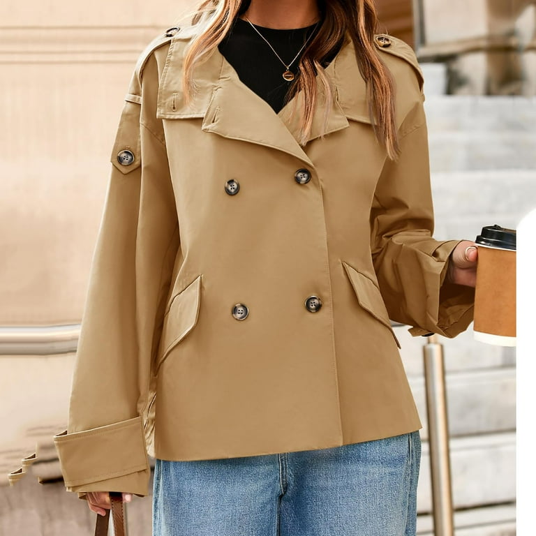 jtjvou Womens Short Trench Coat Oversized Double Breasted Stand