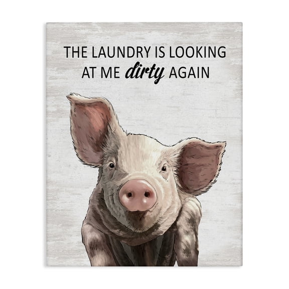 Stupell Industries Funny Dirty Laundry Pig Quotes and Sayings Painting Wrapped Canvas Canvas Art Print Wall Art, 16 x 20