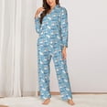 thumbnail image 2 of Fuzoiu Pelican Reed And Fish Print Women's Long-Sleeved Pajama,Lounge Button Down Nightwear,Womens Notch Collar Pajama Set-X-Large, 2 of 7