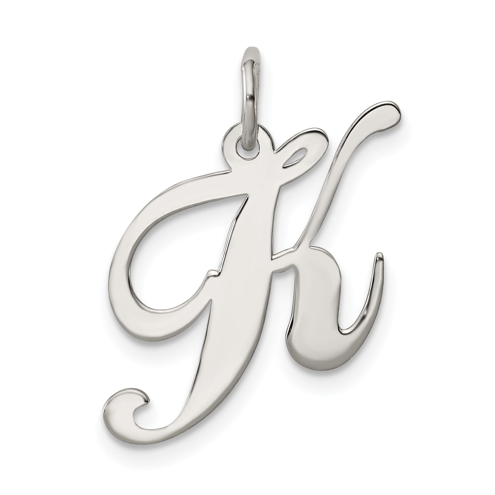 14k White Gold Medium Script Initial Monogram Name Letter I Pendant Charm Necklace Fine Jewelry Gifts For Women For Her