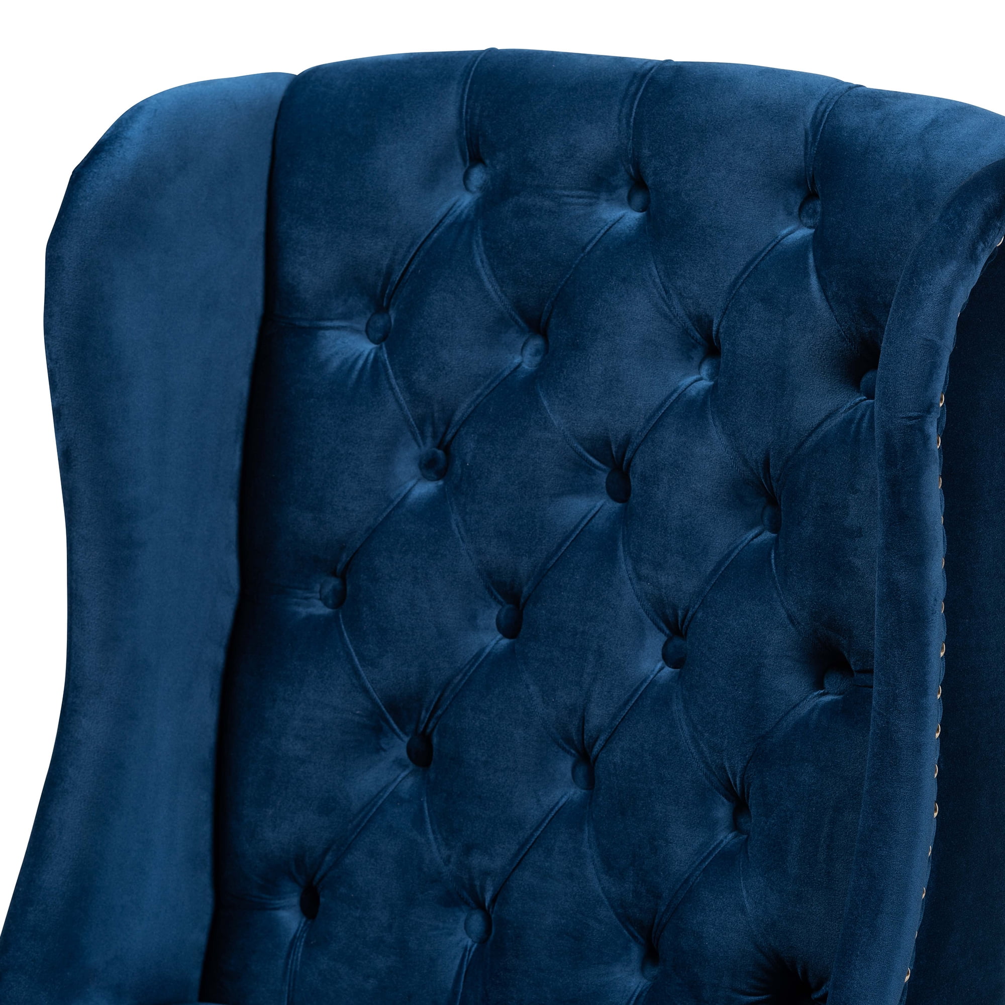 Baxton Studio Lamont Modern Contemporary Transitional Navy Blue Velvet Fabric Upholstered and Dark Brown Finished Wood Wingback Dining Chair