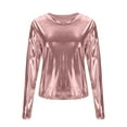 thumbnail image 5 of Ounisa Womens Metallic T-Shirt Round Neck Long Sleeves Shining Disco Tee Top, 5 of 7