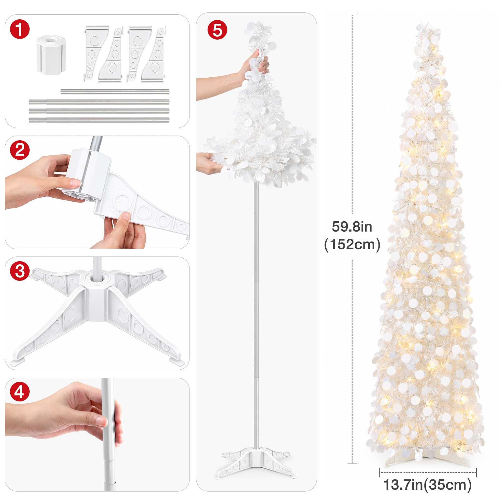 Ayieyill 5-Foot Pop-Up Tinsel Christmas Tree with LED Lights photo 3