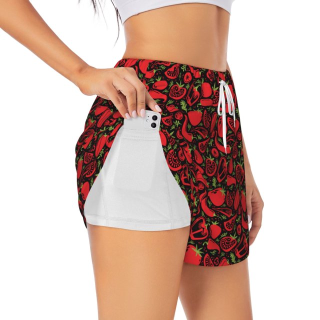 Balery Tomatoes And Chili Pantalones cortos deportivos para mujer con forro y dos bolsillos, elásticos, para entrenamiento, gimnasio, yoga-XX-Large