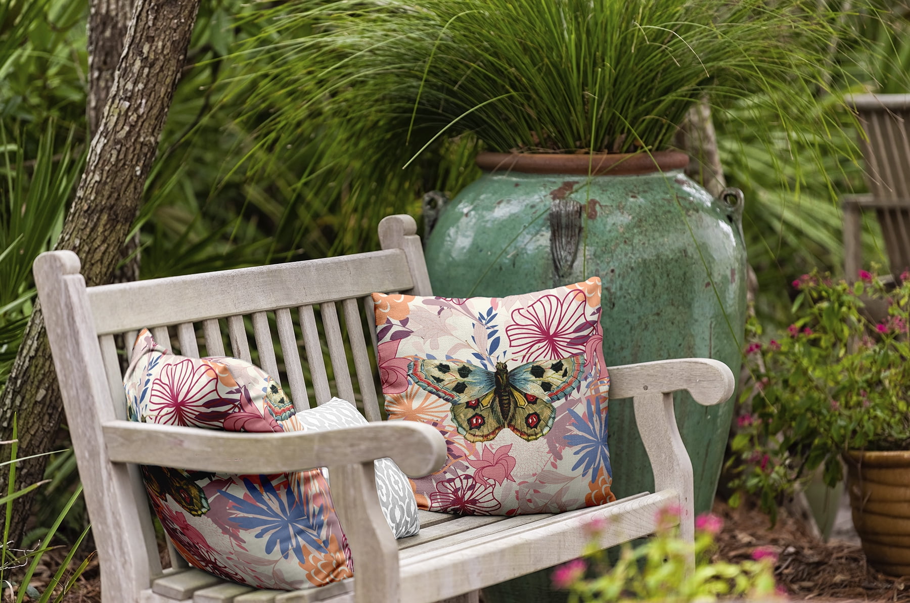 20" x 20" Simply Daisy Butterfly In Floral Jumble Polyester Indoor/Outdoor Pillow, Orange Qty 1