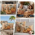 thumbnail image 5 of Burnt Orange Pumpkin Fall Outdoor Waterproof Pillow Covers, Checkered Thanksgiving Botanical Decorative Square Throw Pillowcase Sofa Cushion Sham for Patio/Couch/Chair, 20"x20" 2 Pack, 5 of 8