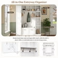thumbnail image 3 of DRNANLIT Farmhouse Elegant Hall Tree with 4 Side Cabinets & Adjustable Shelves, All-in-One Mudroom Bench with Coat Rack & 5 Hooks, White, 3 of 9