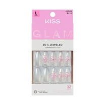 KISS GLAM 3D & Jewel Press On Nails  Almond, ‘Captured’, Blue, Medium, 32 Count
