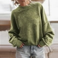 thumbnail image 3 of AXXD Green Basic Oversized Tshirts for Women Summer 2024 New Solid Color Sweater Casual Loose Pullover Crew Neck Long Sleeve Top, 3 of 3