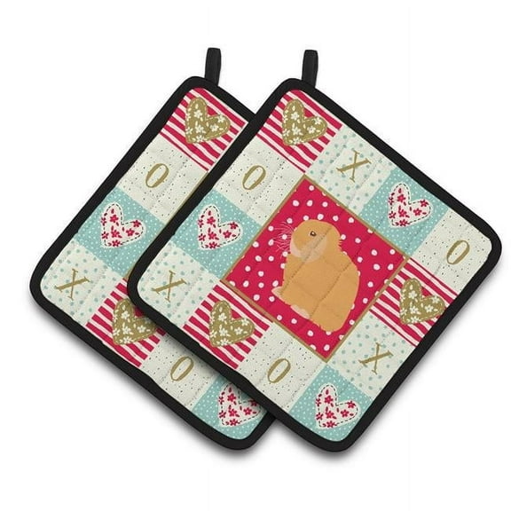 Holland Lop Rabbit Love Pair of Pot Holders