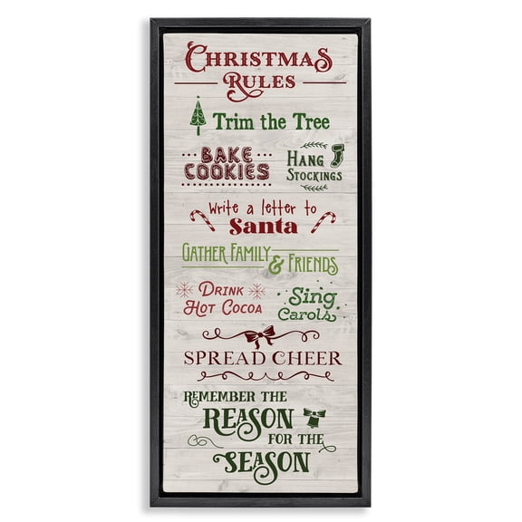 Stupell Industries Cottage Rustic Christmas Rules Black Floating Frame Canvas Art, 11 x 25, by Amanda Murray