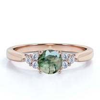 JeenMata 1.10 Carat Cathedral 4 Prong Setting Seven Stone Round Shape Mossy Green Agate And Moissanite Cluster Engagement Ring In 18K Rose Gold Plating Over Silver