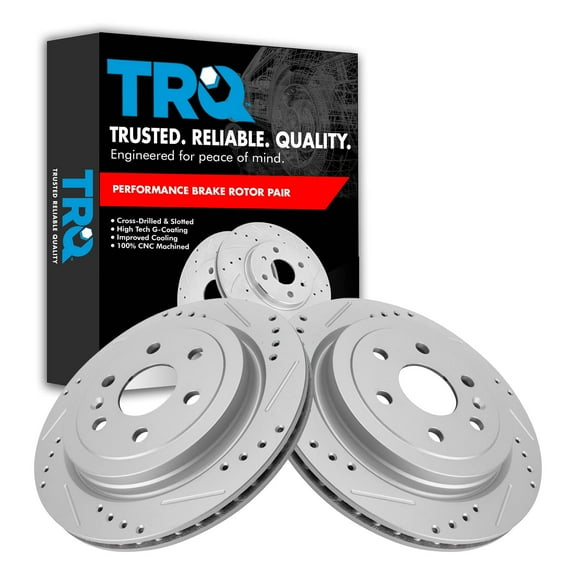 TRQ Rear Performance Brake Rotors Set Vented Premium G-Coated Cross Drilled & Slotted Fits Select 2010-2016 Cadillac SRX