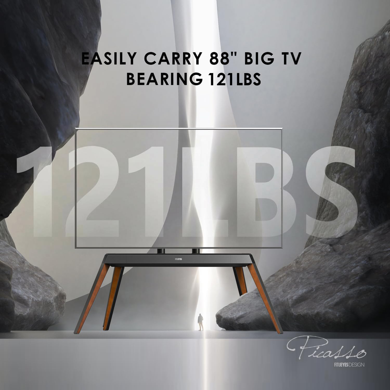 FITUEYES Picasso Series Floor TV Stand for 65–88 Inch TVs, Black & Walnut, Cable Management