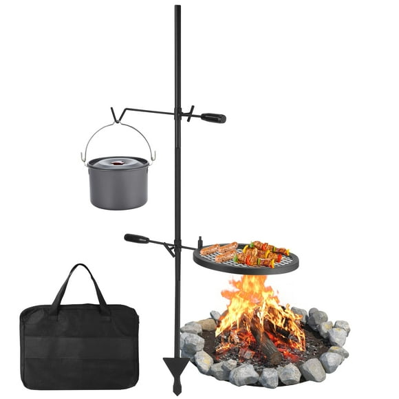 EDTara Heavy Duty 24.4"x24.4" Campfire Grill Grate, Portable Open Fire Grill Stand with Garbage Rack for Outdoor Camping and BBQ