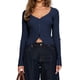 thumbnail image 2 of Cárdigan de Larga para Mujer, Suéter Corto de Punto Abierto, Chaqueta con Cuello en V y Botones para Otoño Azul Marino S, 2 of 10