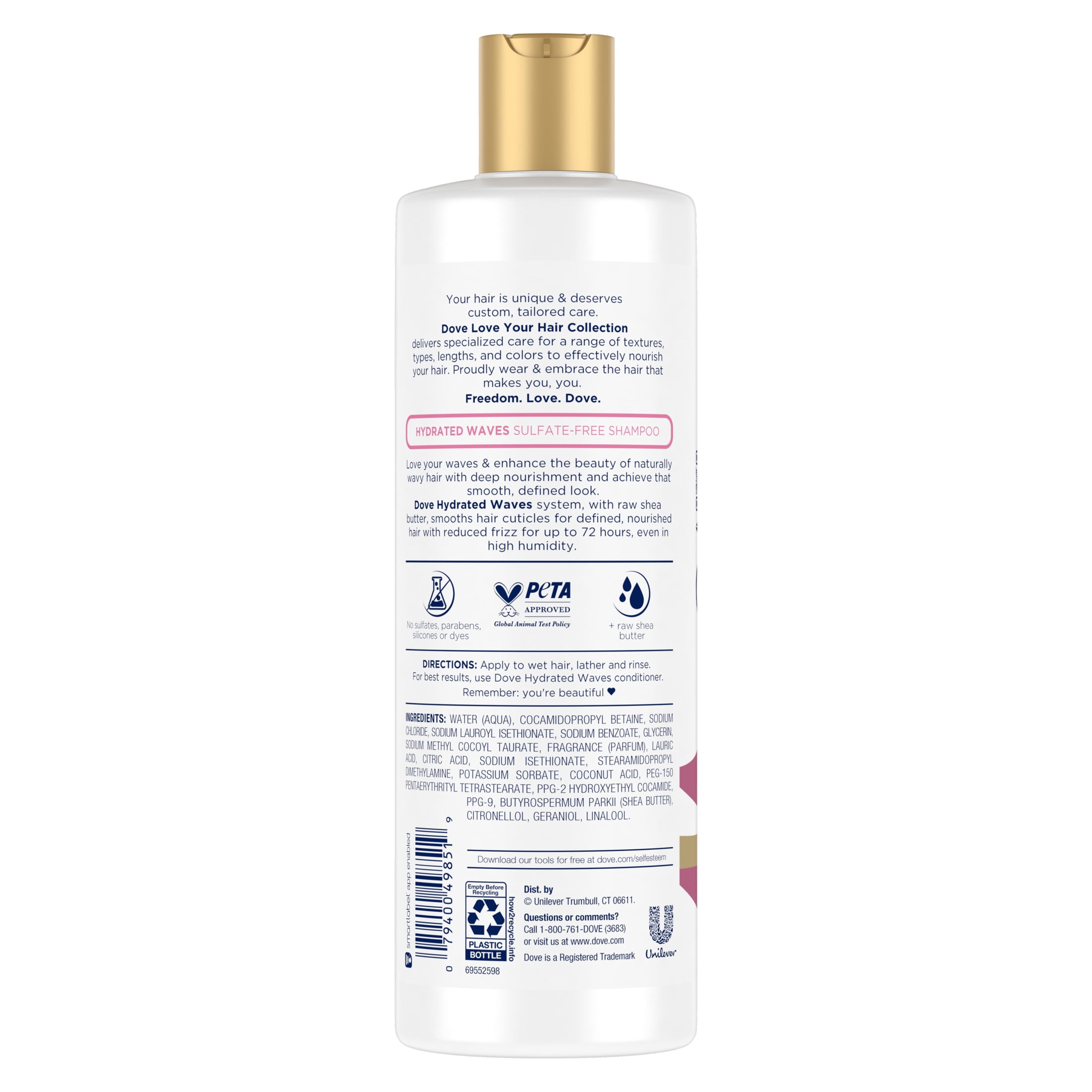 Dove Love Your Waves Sulfate-Free Shampoo for Wavy Hair Hydrated Waves Moisturizing Shampoo Made With Raw Shea Butter for Definition & 72 hr Frizz Protection, 13.5 fl oz