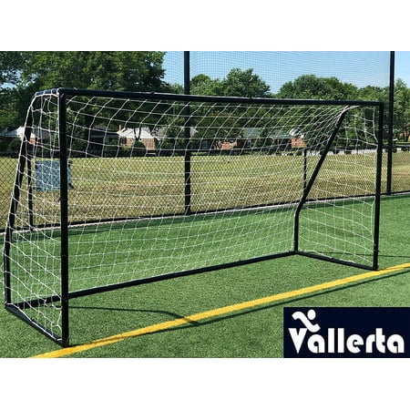 Vallerta® Premier 12 X 6 Ft. AYSO Youth Regulation Size Soccer Goal w/Weatherproof 4mm Net. 50MM Diameter Black Powder Coated/Corrosion Resistant Frame. 12x6 Foot Practice