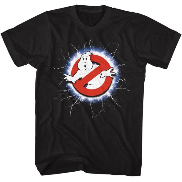 Real Ghostbusters Lightning And Logo Black Adult T-Shirt