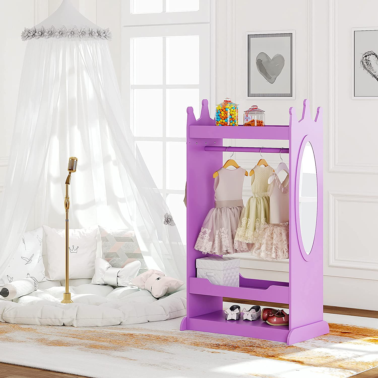  UTEX Kids Dress Up Storage with Mirror, Kids Wardrobe Closet,  Dress Up Armoire for Little Girls, Open Hanging Kids Costume Organizer with  Storage Cabinet for Bedroom, Playroom : Home & Kitchen