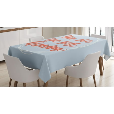 Grandma Tablecloth, Doodle Circles on Pastel Background and Calligraphic Best Grandma Quote, Rectangular Table Cover for Dining Room Kitchen, 60 X 84 Inches, Pale Blue Dark Coral, by