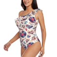 thumbnail image 5 of Daiia rock Skull record Retro Women's One Piece Swimsuits Personalized One Shoulder Swimwear Asymmetric Ruffle Bathing Suits-XX-Large, 5 of 8