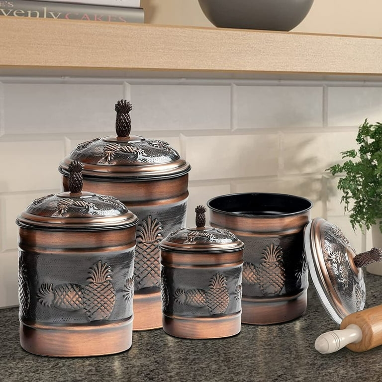 nu steel Pineapple Antique Copper Stainless Steel 4pc Canister Set