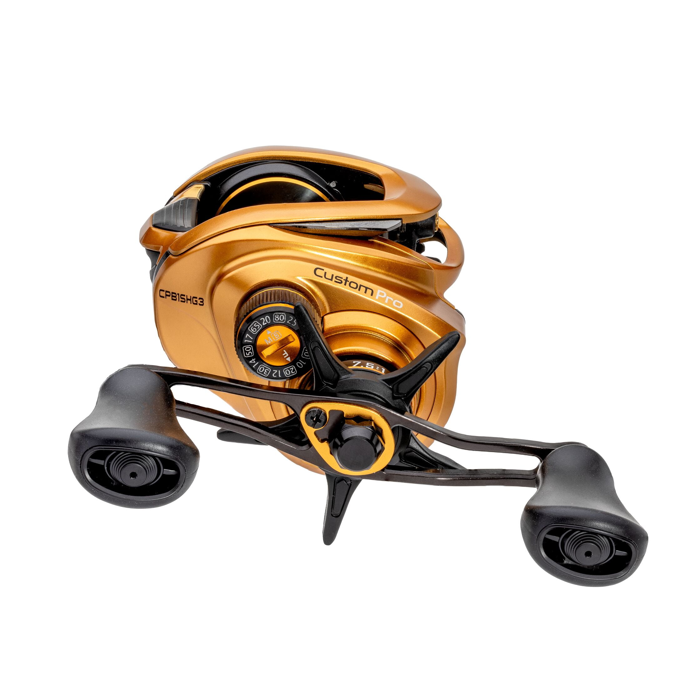 Lew’s Custom Pro Baitcast Fishing Reel, 10+1 Bearings, 6.8:1 Gear Ratio, Aluminum Frame and Sideplate, ParaMag ITB Brake, Aluminum Speed Gears, Carbon Fiber Drag, Right-Hand Retrieve, Gold/Black