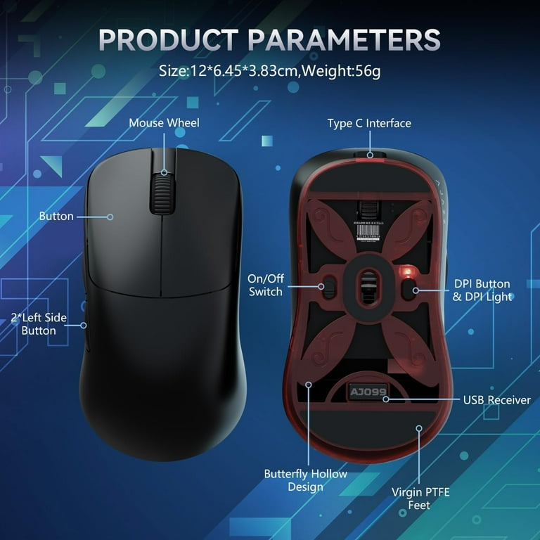 Ajazz AJ099 Superlight Wireless Gaming Mouse,Ergonomic 54gt 2.4G