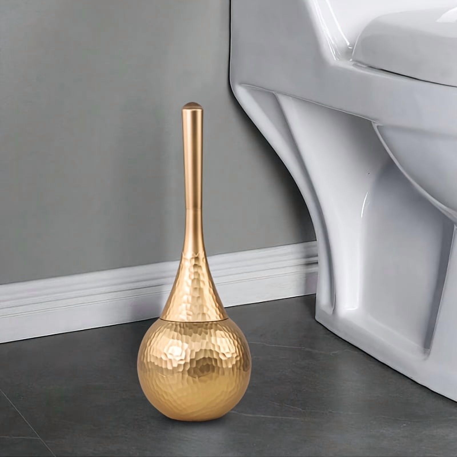 Toilet Bowl Brush Cleaner and Caddy Holder Set Toilet Scrubber for Bathroom （Gold）