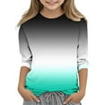 thumbnail image 2 of ZACPNCV Kids Three-Quarter Sleeve Shirts Gradient Crewneck Pullover Basic Tees Daily Tees Blouses Spring Summer Clothes Mint Green 4-5 Years, 2 of 5