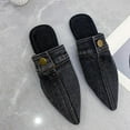 thumbnail image 5 of BLTIBY Women's Flat Mules Closed Pointed Toe Backless Slip-On Loafers Ladies Denim Baotou Clogs Half Slides Solid Color Sandal Black 36, 5 of 9