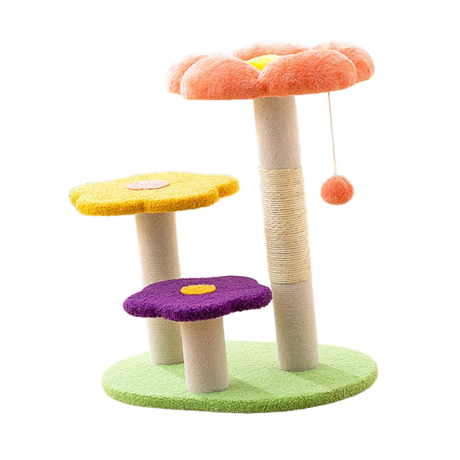 Bvdfgk Flower Scratch Post Cat Scratcher with Interactive Ball 3 Tiers Scratching Pole orange