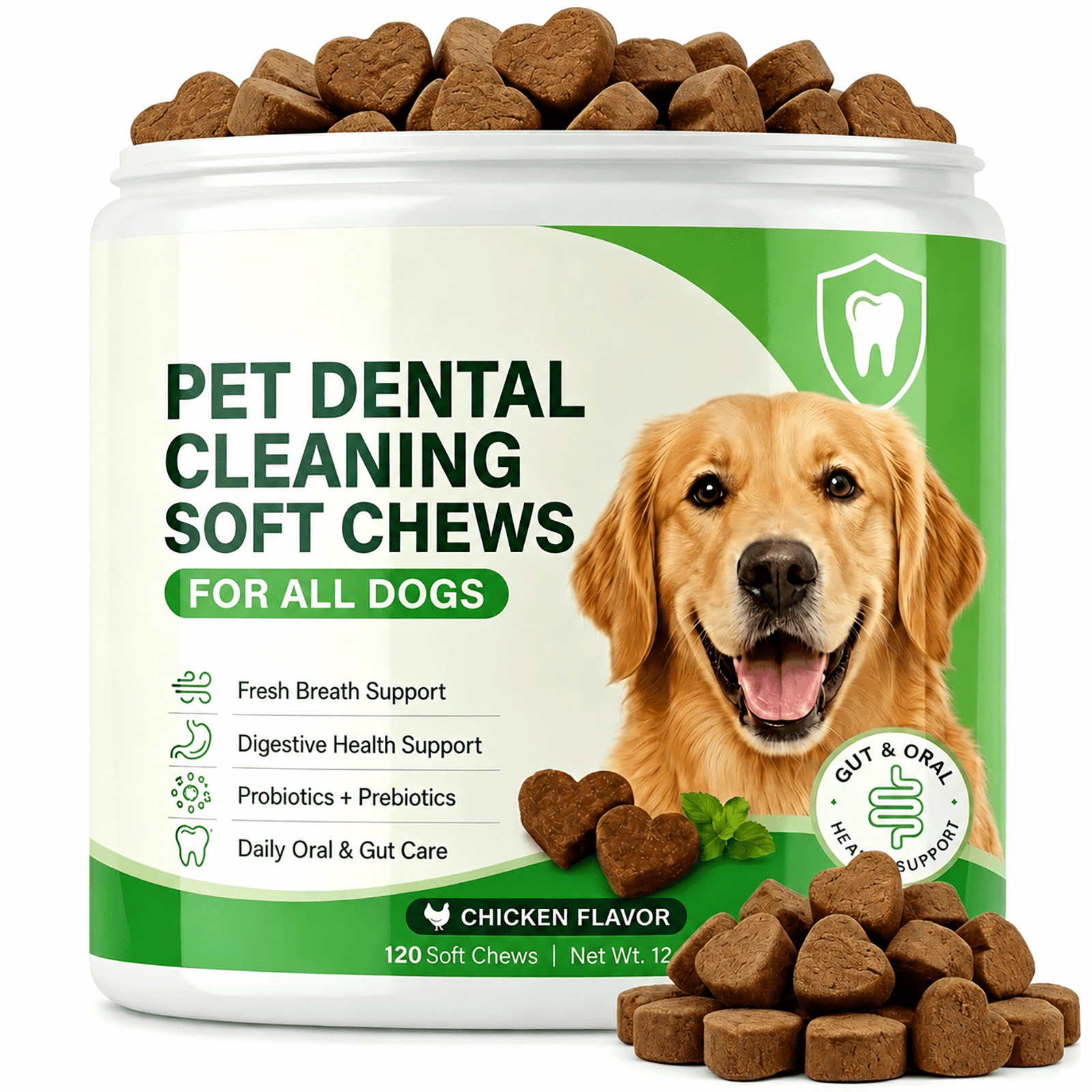 Dental Chews For Dogs, Dog Teeth Cleaning Chews, Dog Dental Chews for Fresh Breath, Dog Dental Treats for Small Medium Large Dogs, 120 Soft Chews