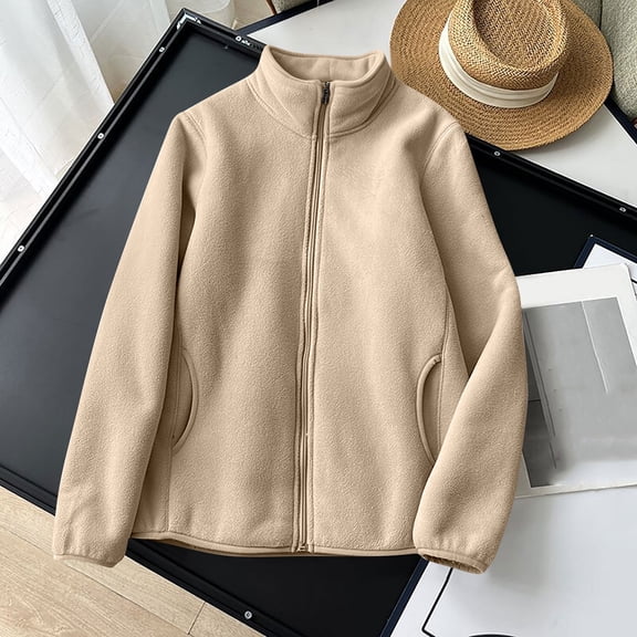 Wowcloth Casual Fleece Jacket for Woman, Long Sleeve Hoodless Full-Zip, Soft and Warm for Daily Wear and Outdoor Activities