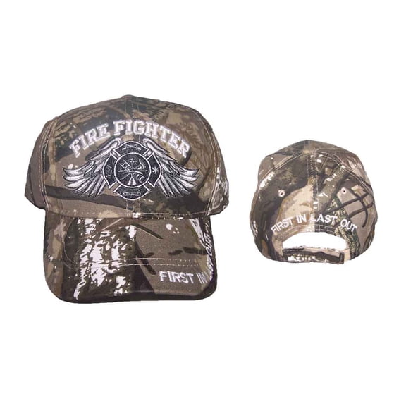 Fire Fighter Department Embroidered Baseball Caps -First in Last Camo Color Uni-Sex Style -- FREE USA Shipping--(7501F13)