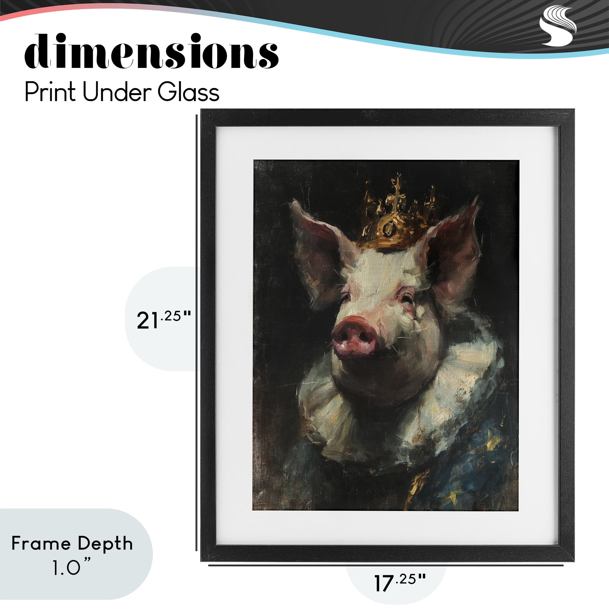 Stupell Industries Crowned Imperial Pig Black Framed Print Under Glass, design by Svetlana Aleynikova