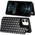 thumbnail image 5 of iPhone 12 Pro/iPhone 12 Wallet Case with RFID Blocking Card Holder,Premium PU Leather Double Magnetic Buttons Stand Flip Wrist Lanyard Strap Back Cover for Women Gilrs 6.1 Inch,Polka Dots Black, 5 of 15