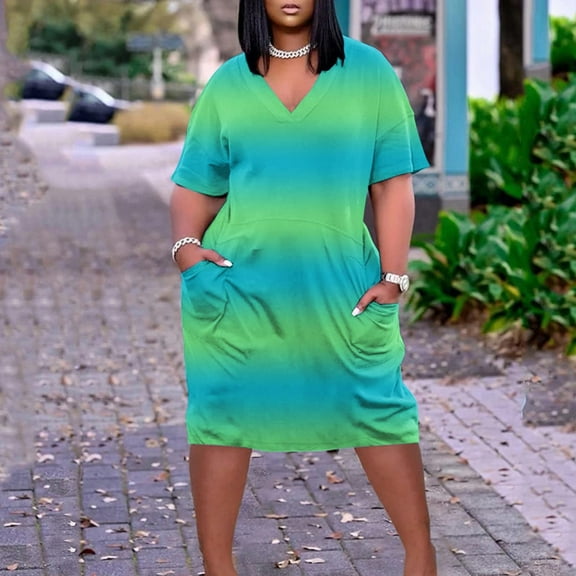 cllios Women's Summer Dress Print Maxi Dress Short Sleeve Hawaiian Dress Crew Neck Hem Dress for Beach Vacation