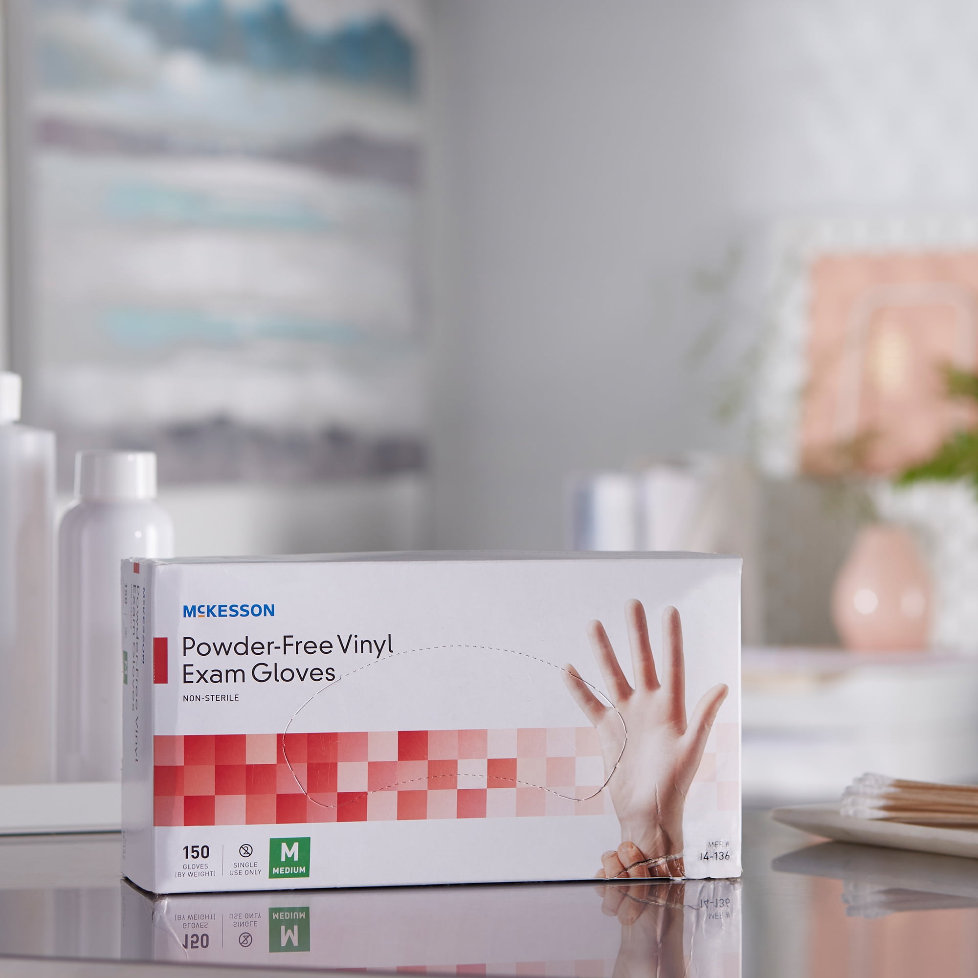 McKesson Vinyl Exam Gloves, Powder-Free, Disposable Medical Glove, Medium, 150 Count, 10 Boxes, 1500 Total