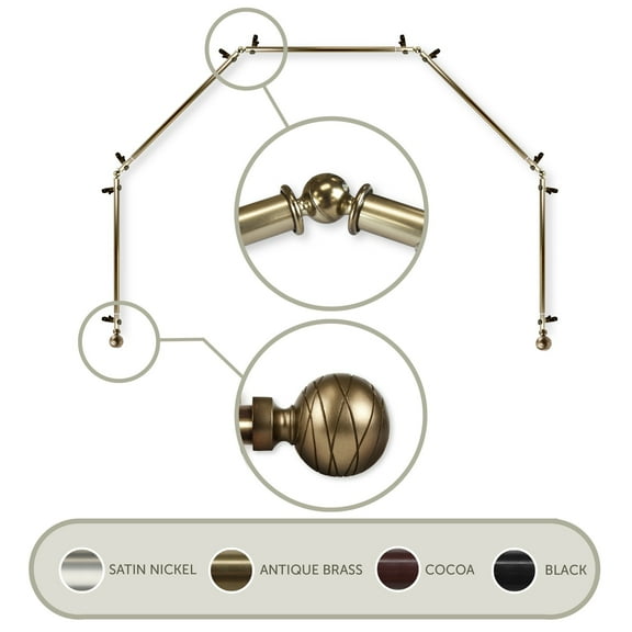 Lynn 13/16 inch 5-Sided Bay Window Curtain Rod - Antique Brass