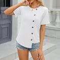 thumbnail image 5 of WXLWZYWL Women'S Solid Colour Button Round Neck Short Sleeve Irregular Hem T-Shirt Top Short Sleeve Round Neck Top Shirt Short Sleeve Round Neck Top/Shirt, 5 of 5