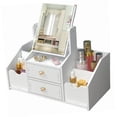 thumbnail image 3 of Cajón de almacenamiento de cosméticos, cajón de plástico de gran capacidad, contenedor de papelería con espejo, color blanco, 3 of 14