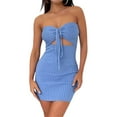 thumbnail image 1 of Coduop Women's Y2K Cut Out Strapless Tube Dress Bodycon Twist Knot Front Ribbed Knit Mini Dress, 1 of 6